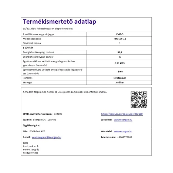 Evido KOMBINÁLT TŰZHELY FOGE55C.1