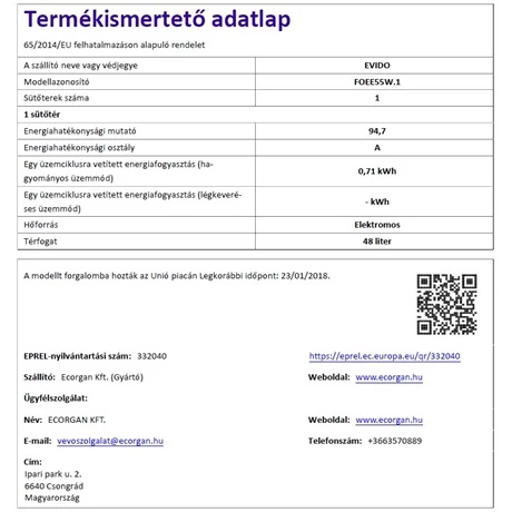 Evido ELEKTROMOS TŰZHELY FOEE55W.1