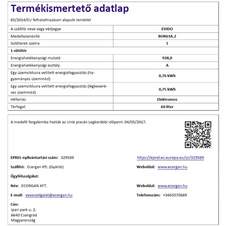 Evido BEÉPÍTHETŐ LÉGKEVERÉSES SÜTŐ BOR63A.2